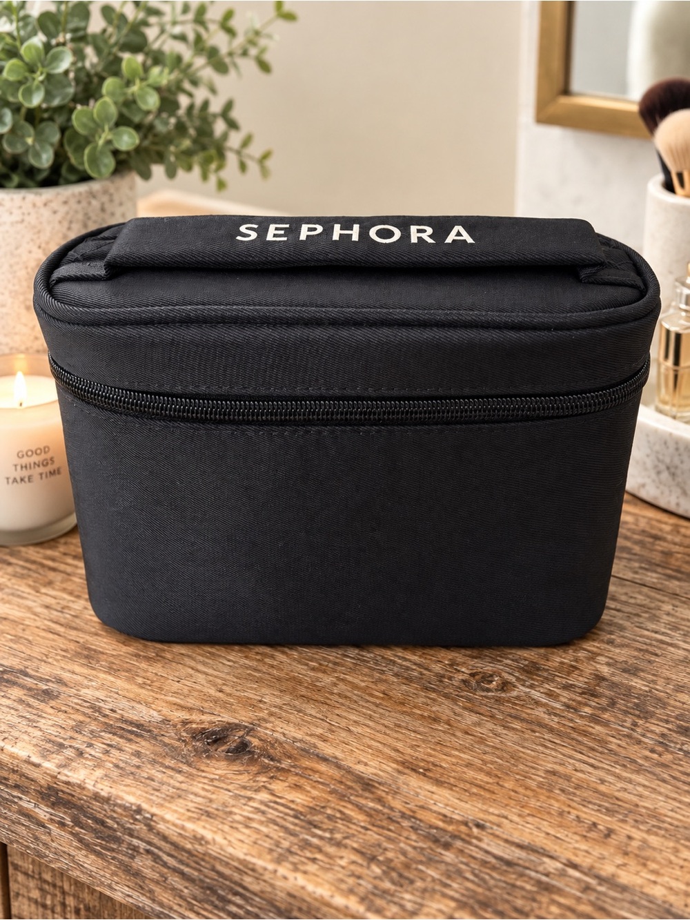 Sephora Black Zippered Cosmetic Carry Case - Brand New!